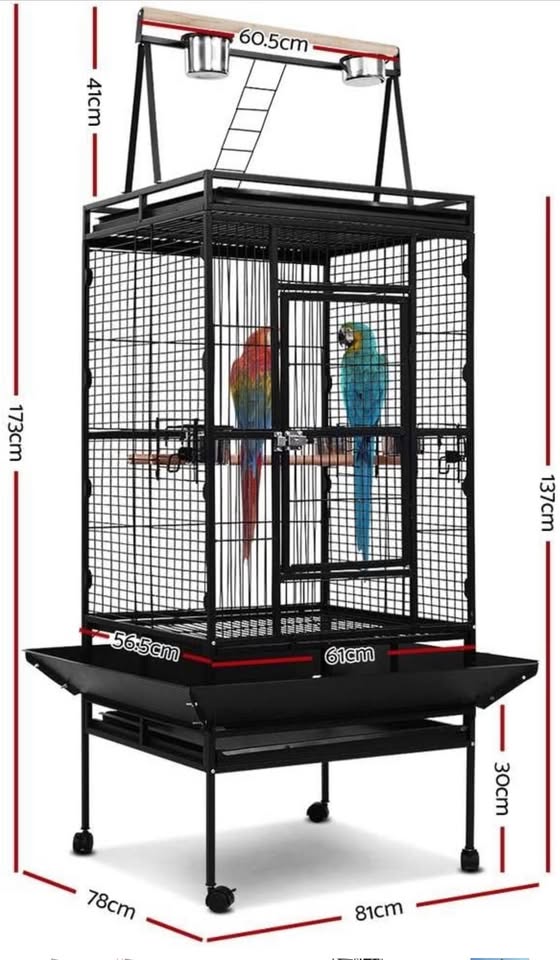175cm Large Aviary Bird Cage with Wheeled Stand - Black Metal