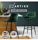 ✅2x Bar Stools Velvet Chairs Green