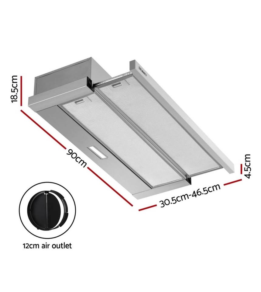 900mm Slide Out Range Hood – Stainless Steel Kitchen Canopy
