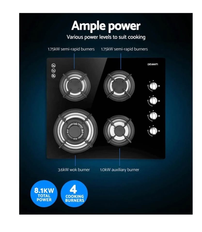 Devanti 60cm 4 Burner Gas Cooktop
