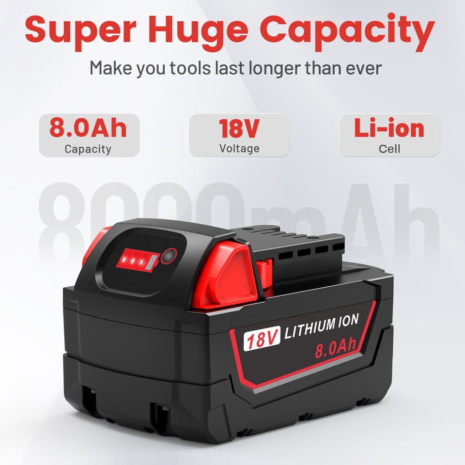 2Pack 18V 8.0Ah Lithium Battery for Milwaukee for M[hidden information] Extended W/Led
