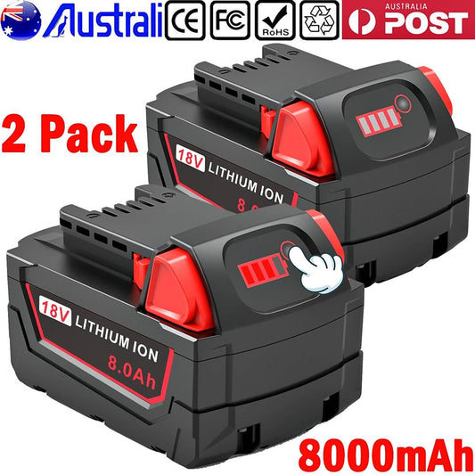 2Pack 18V 8.0Ah Lithium Battery for Milwaukee for M[hidden information] Extended W/Led