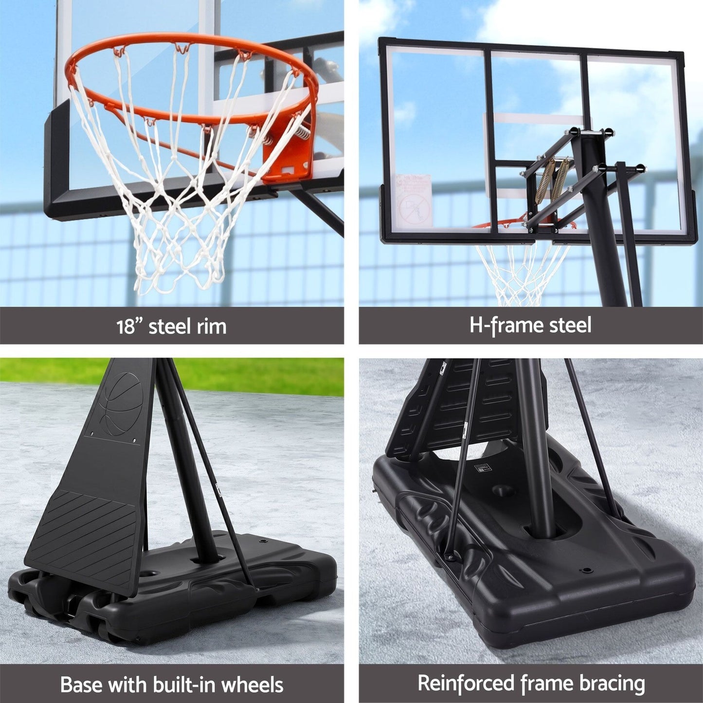 3.05M Basketball Hoop Stand System Portable Height Adjustable Net Ring