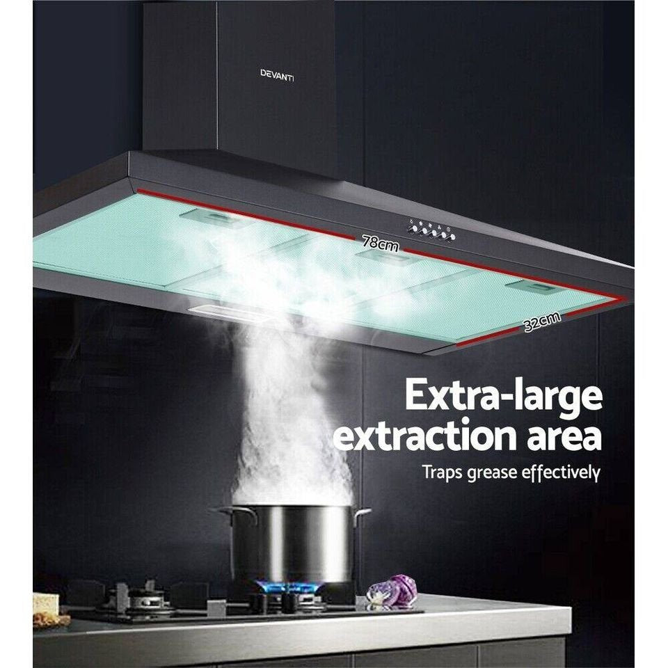 Range Hood Rangehood 900mm 90cm Kitchen Canopy LED Light Black