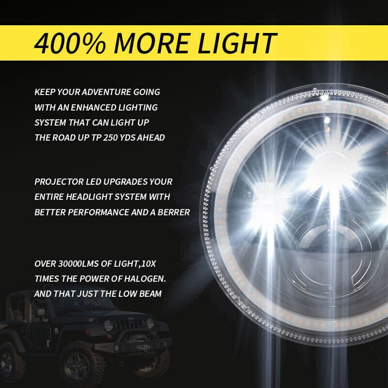 Pair 7" Inch LED Headlights Hi/Lo Beam DRL Projector Fit for JEEP JK GQ PATROL