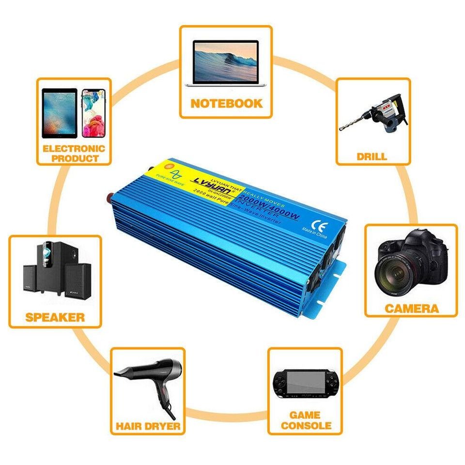 2000w 4000w pure sine wave power inverter DC 12v to AC 240v converter camp trip