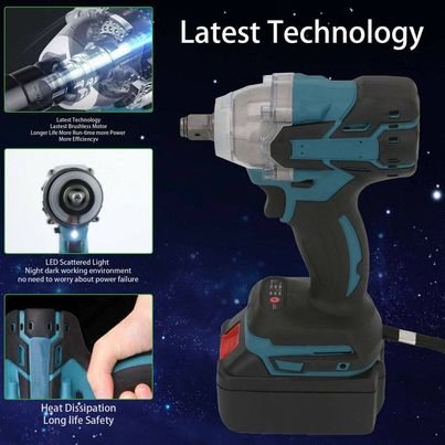 Cordless Rattle 520Nm Cordless Impact Wrench Brushless Rattle Gun 1/2'' Drive & 2x Lit