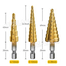 3Pcs NEW HSS Steel Step Cone Drill Titanium Bit Set Hole Cutter 3/12Mm 4-12/20Mm