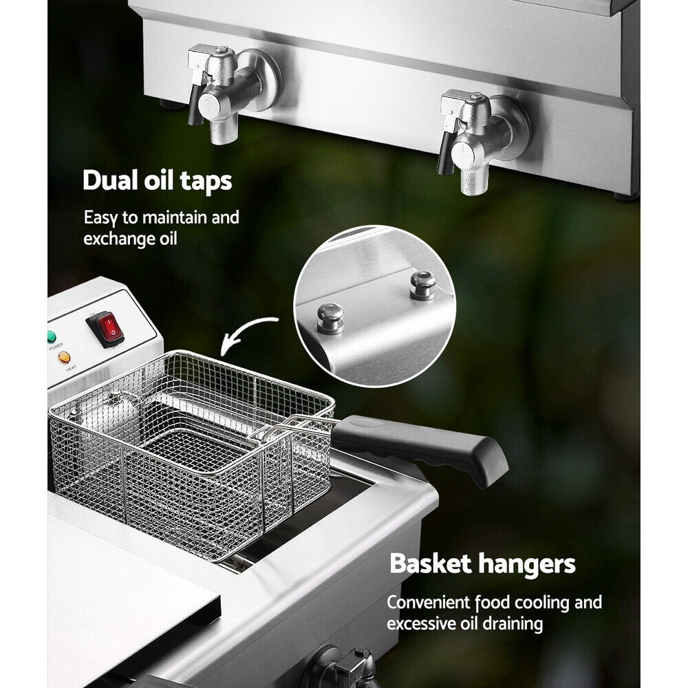 Commercial Electric Deep Fryer Twin Frying Countertop Basket Chip Cooker