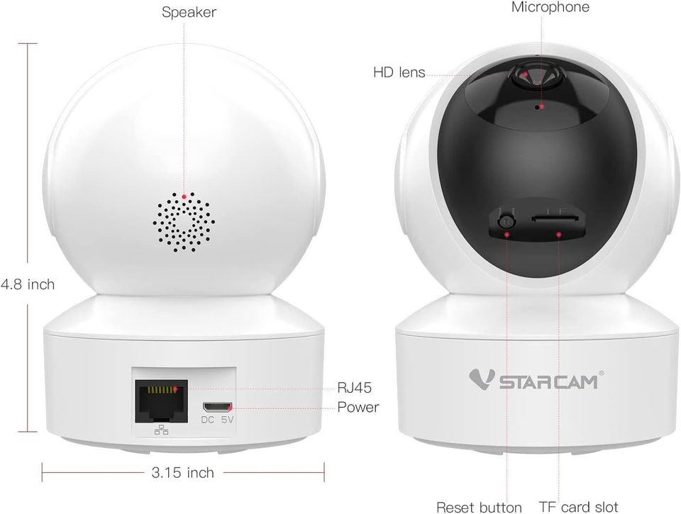 Indoor Security Cameras, VStarcam 2.4GHz WiFi Baby Monitor Dog Camera 360° View, 1080P Night V