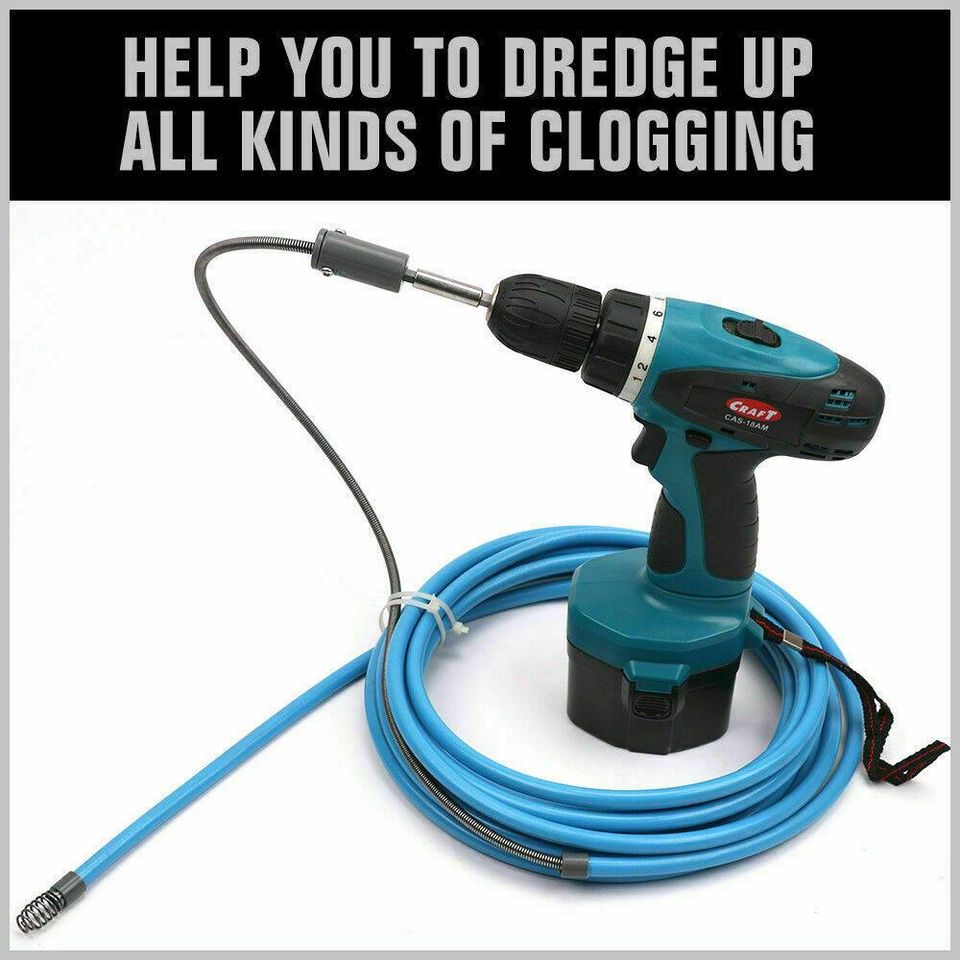 7m x 6mm Power Drill Snake Drain Cleaner Plumbing Electric Sink Pipe Unblocker