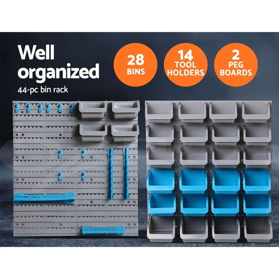 44 Storage Bin Rack Wall Mounted Tools Parts Garage Shelving Organiser