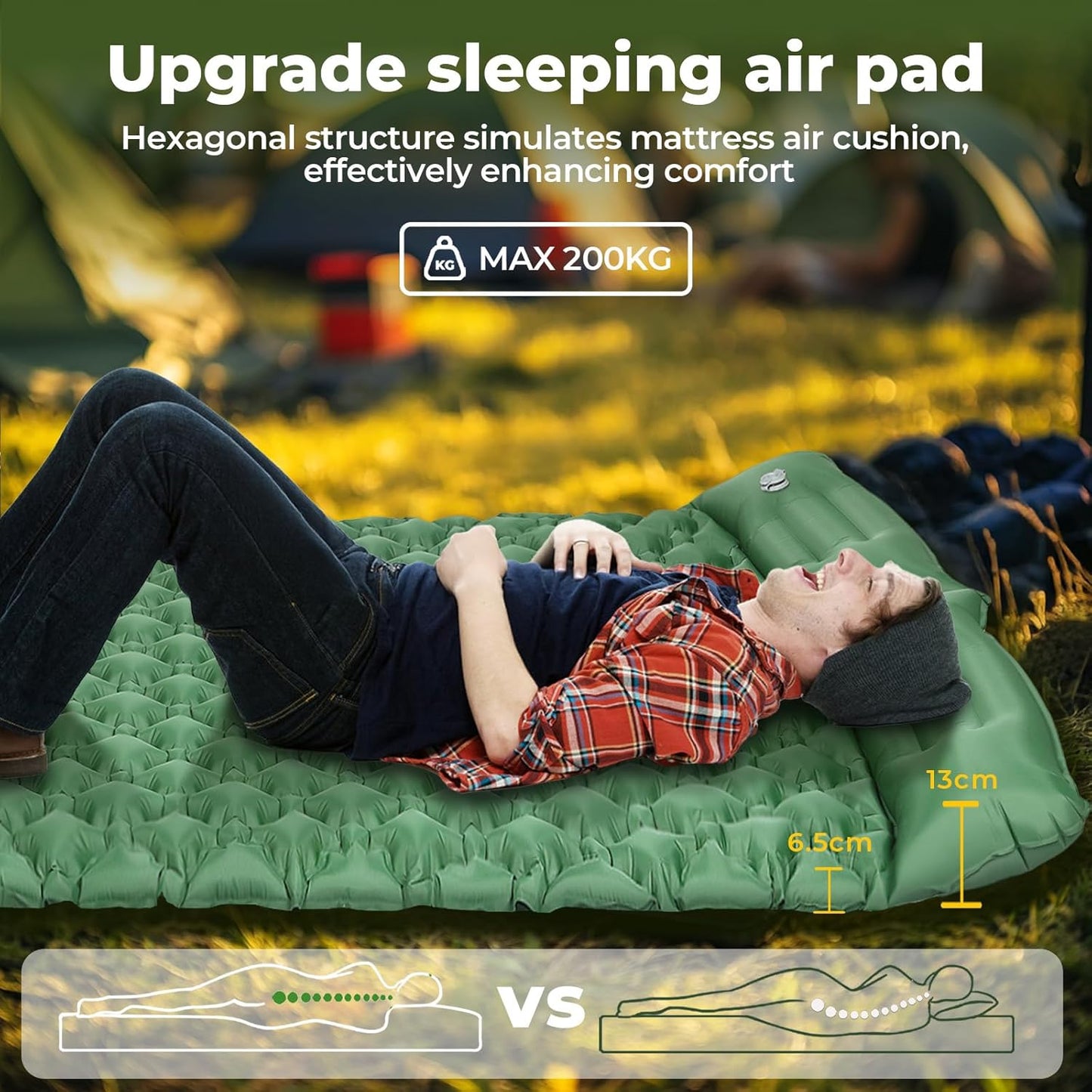 Inflatable Camping Mattress, 2-Person with Built-in Foot Pump