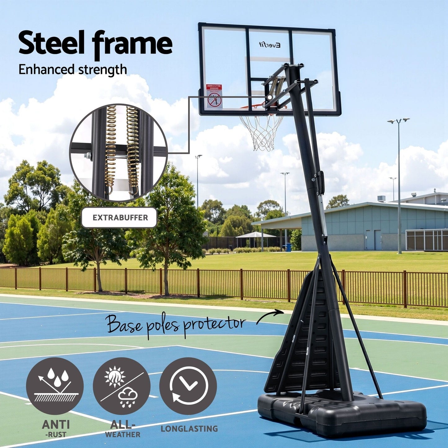 3.05M Basketball Hoop Stand System Portable Height Adjustable Net Ring