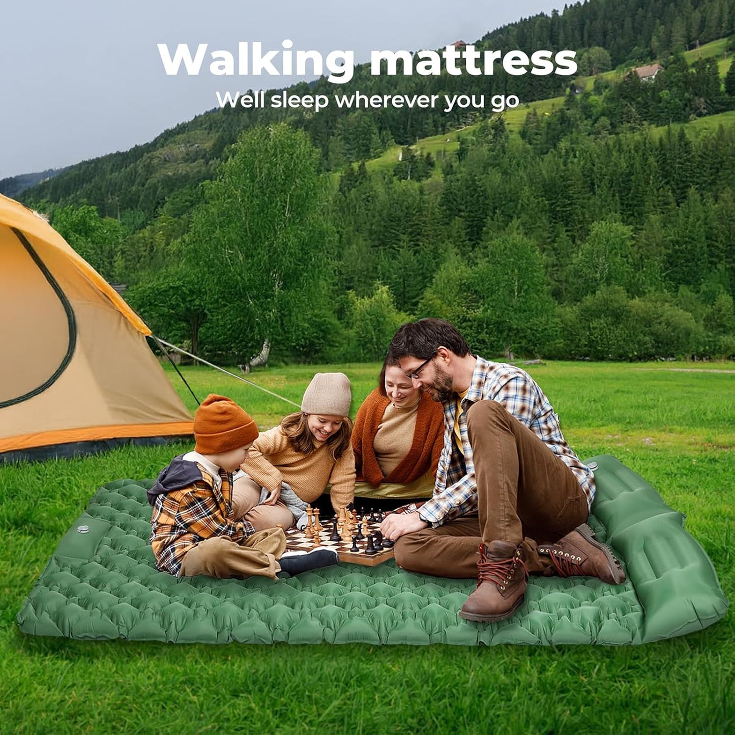 Inflatable Camping Mattress, 2-Person with Built-in Foot Pump