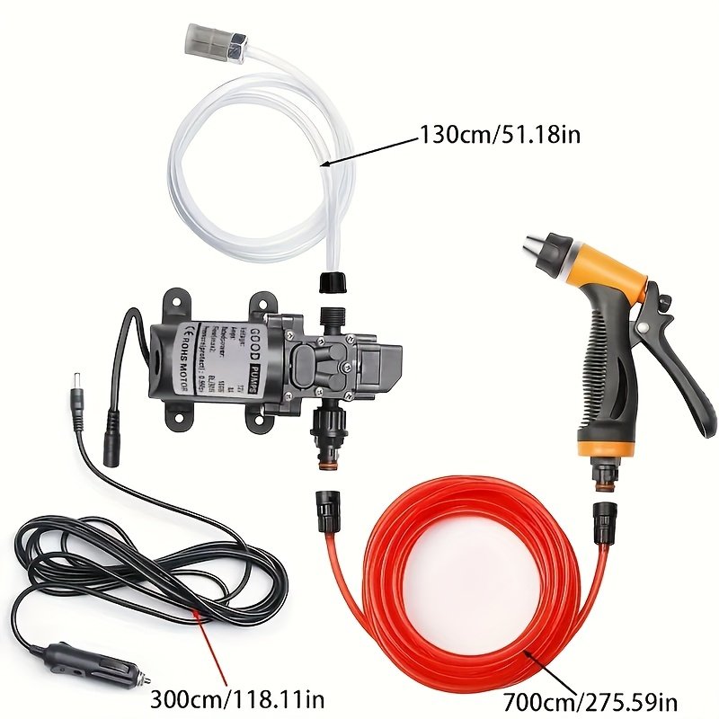 12V Portable Car Wash Pump Kit Spray Gun Hose Caravan RV - Brand New