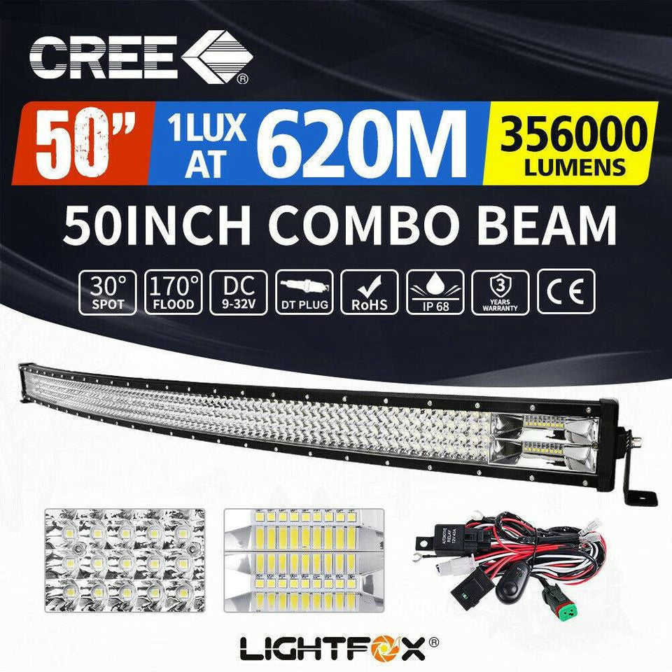 LightFox 50inch Cree Curved LED Light Bar Spot Flood Driving Offroad 4x4 52"