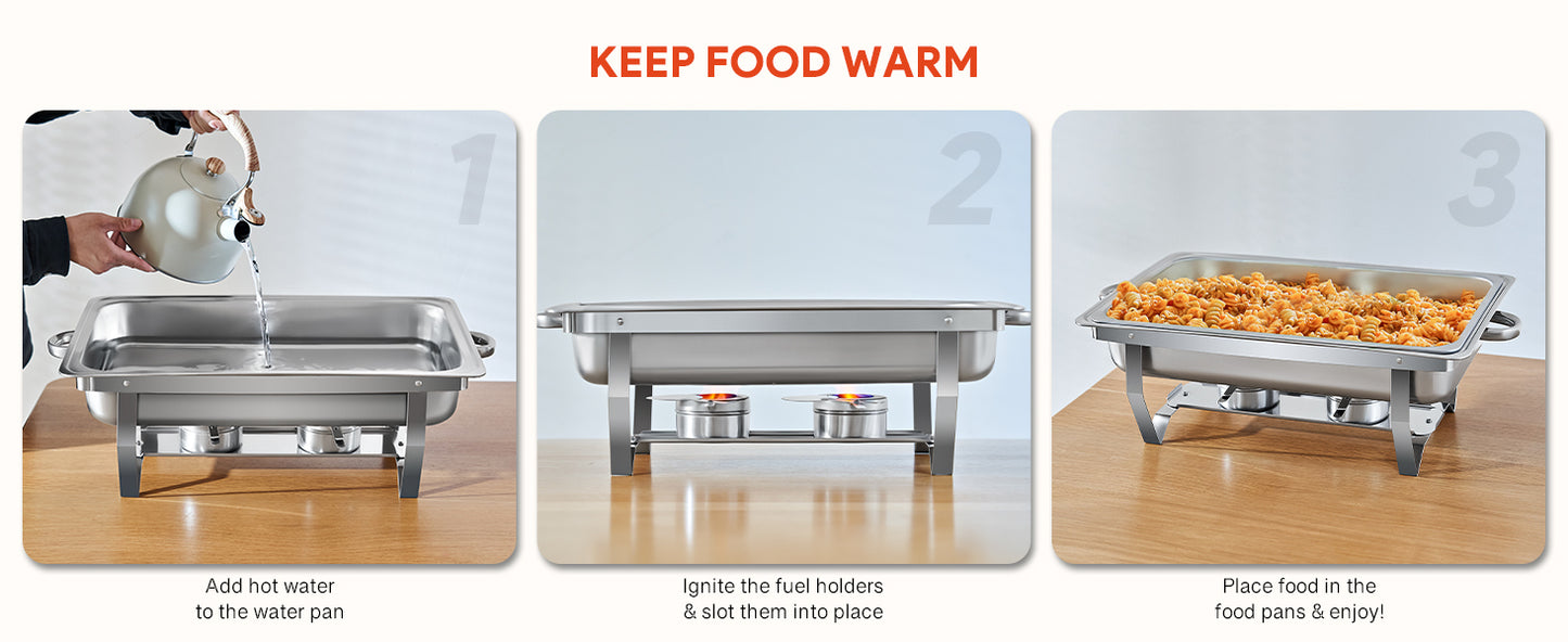 2 Packs 9L Stainless Steel Chafing Dishs Bain Marie Buffet Food Warmer