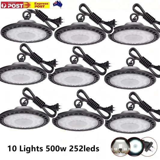 10x 500W UFO LED High Bay Lights Industrial Workshop Warehouse Factory Lamp Shed