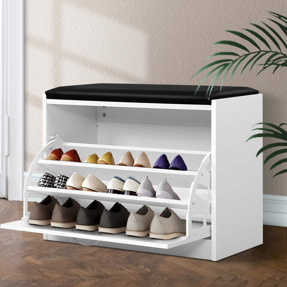 Shoe Rack Cabinet Bench 15 Pairs White