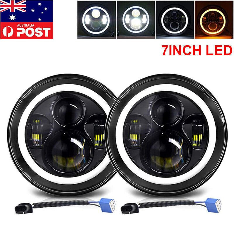 Pair 7" Inch LED Headlights Hi/Lo Beam DRL Projector Fit for JEEP JK GQ PATROL