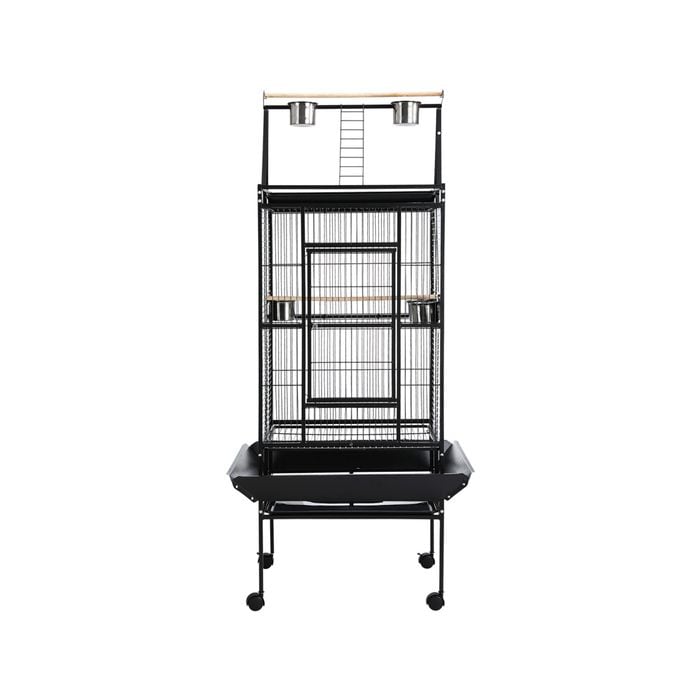 175cm Large Aviary Bird Cage with Wheeled Stand - Black Metal