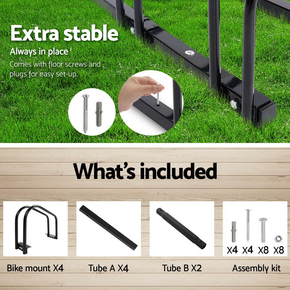 4 Bike Stand Rack, Floor Parking Storage (Black)