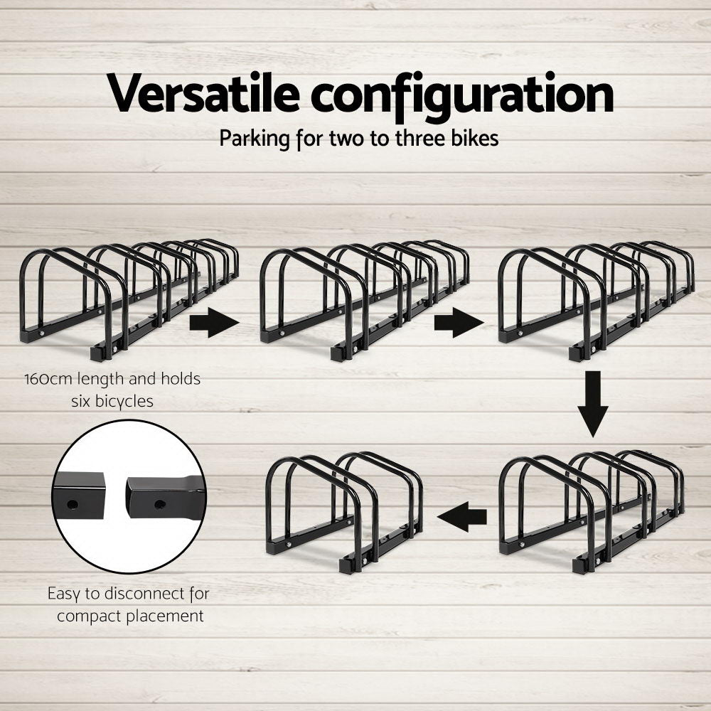 6 Bike Stand Rack, Floor Parking Storage (Black)