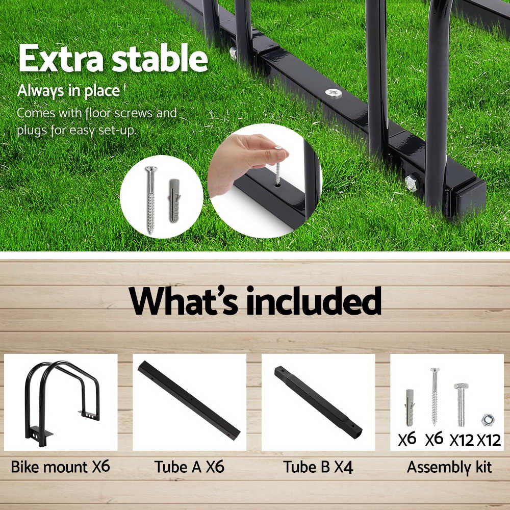 6 Bike Stand Rack, Floor Parking Storage (Black)