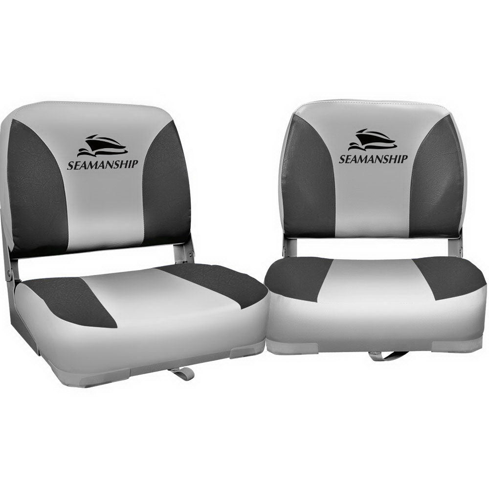Folding Swivel Boat Seats, Low Back 13cm Padding (Charcoal, Pair)