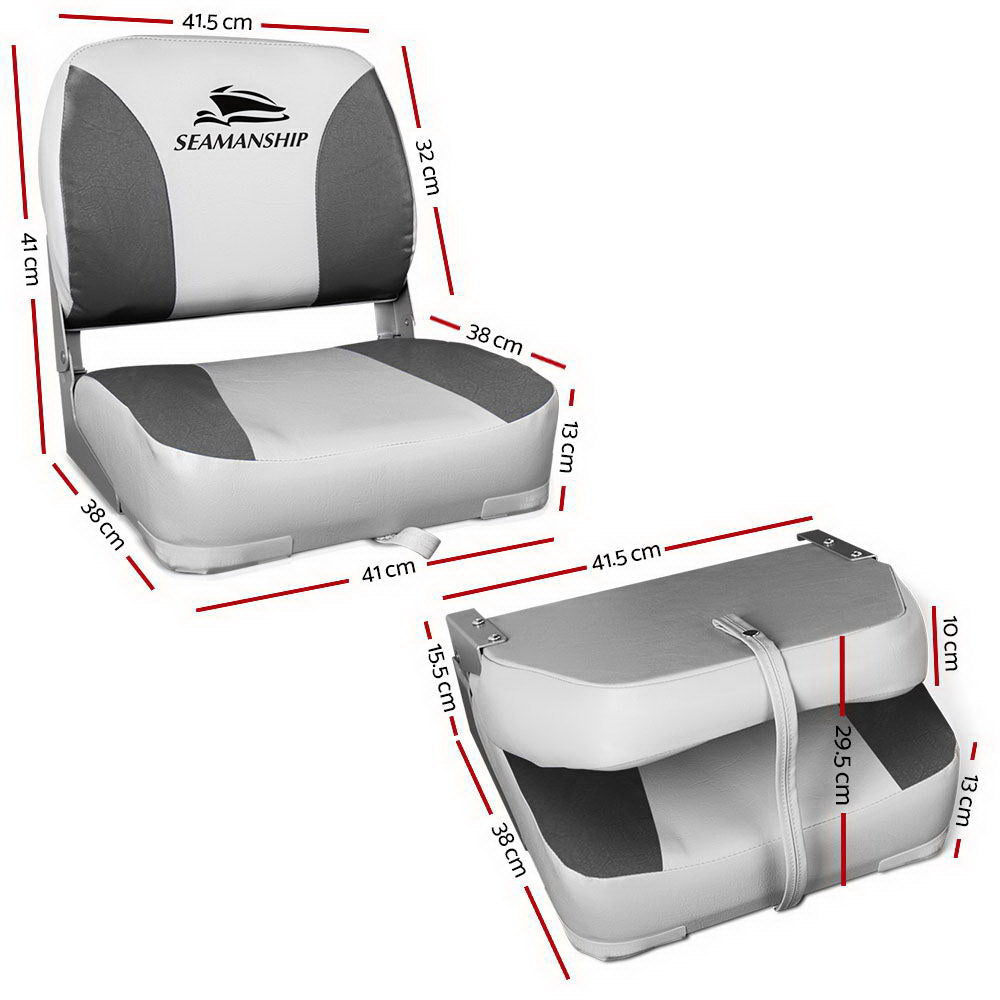 Folding Swivel Boat Seats, Low Back 13cm Padding (Charcoal, Pair)