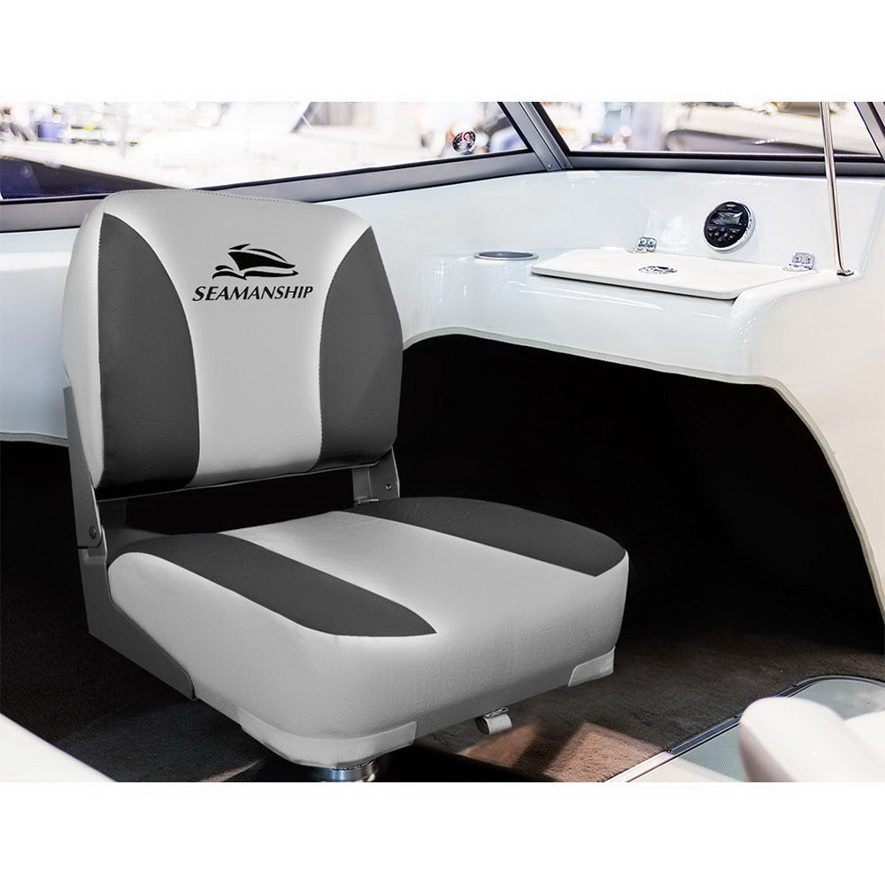 Folding Swivel Boat Seats, Low Back 13cm Padding (Charcoal, Pair)