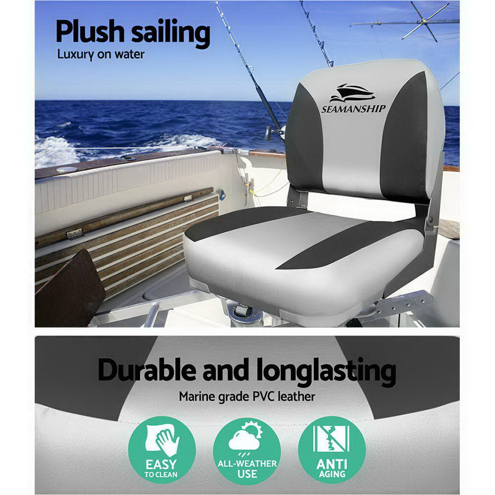 Folding Swivel Boat Seats, Low Back 13cm Padding (Charcoal, Pair)