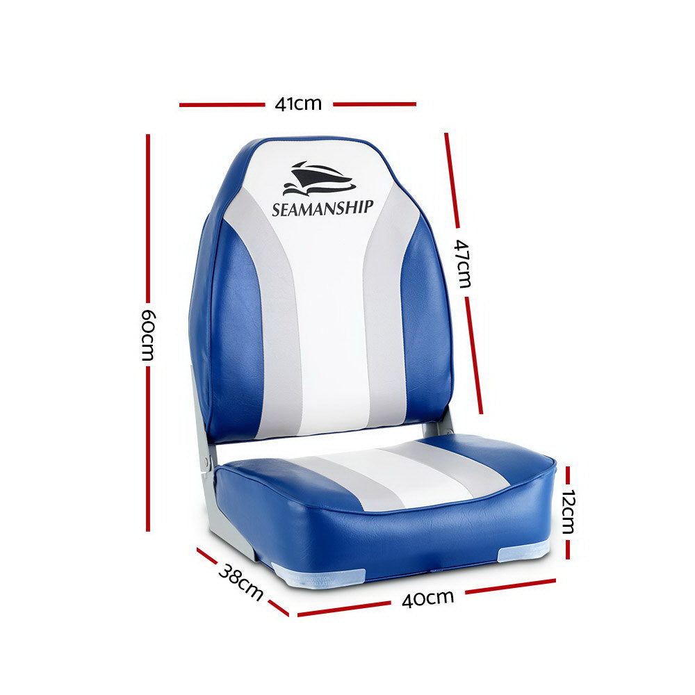 Folding Swivel Boat Seats, High Back (Blue, Pair)