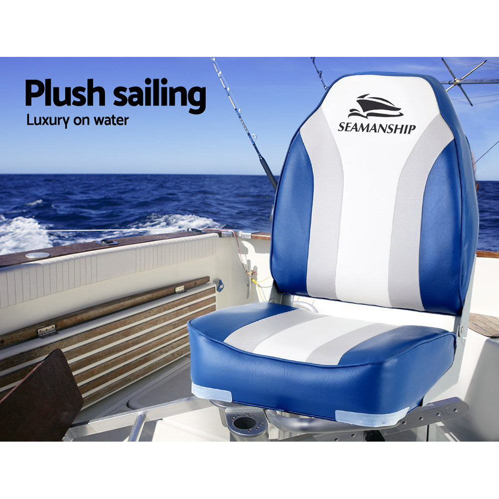 Folding Swivel Boat Seats, High Back (Blue, Pair)