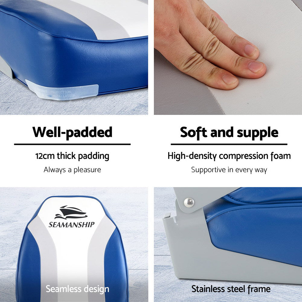 Folding Swivel Boat Seats, High Back (Blue, Pair)