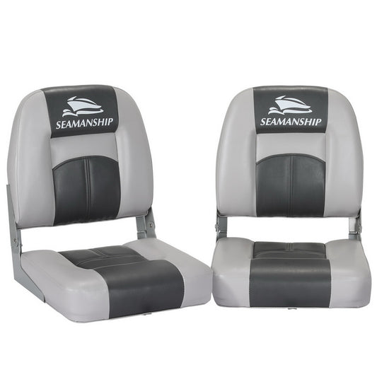 Folding Swivel Boat Seats, Low Back 10cm Padding (Charcoal, Pair)