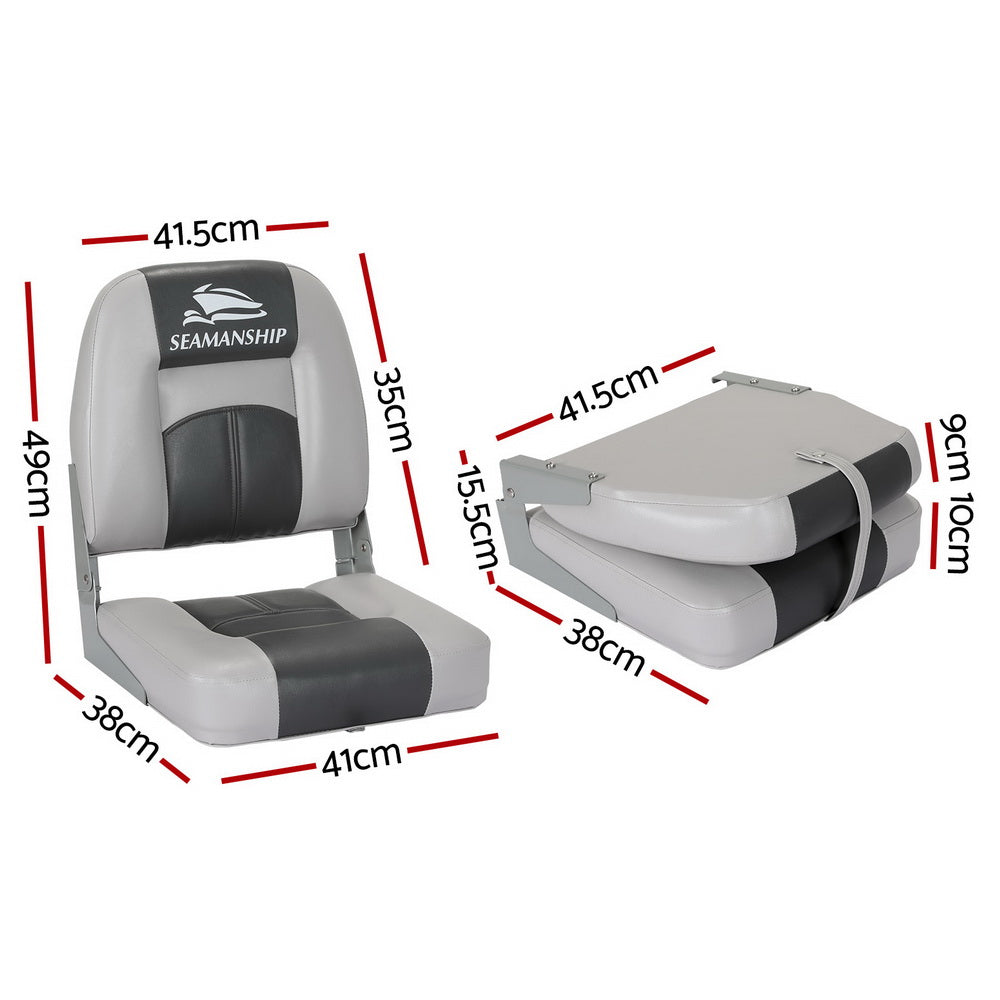 Folding Swivel Boat Seats, Low Back 10cm Padding (Charcoal, Pair)