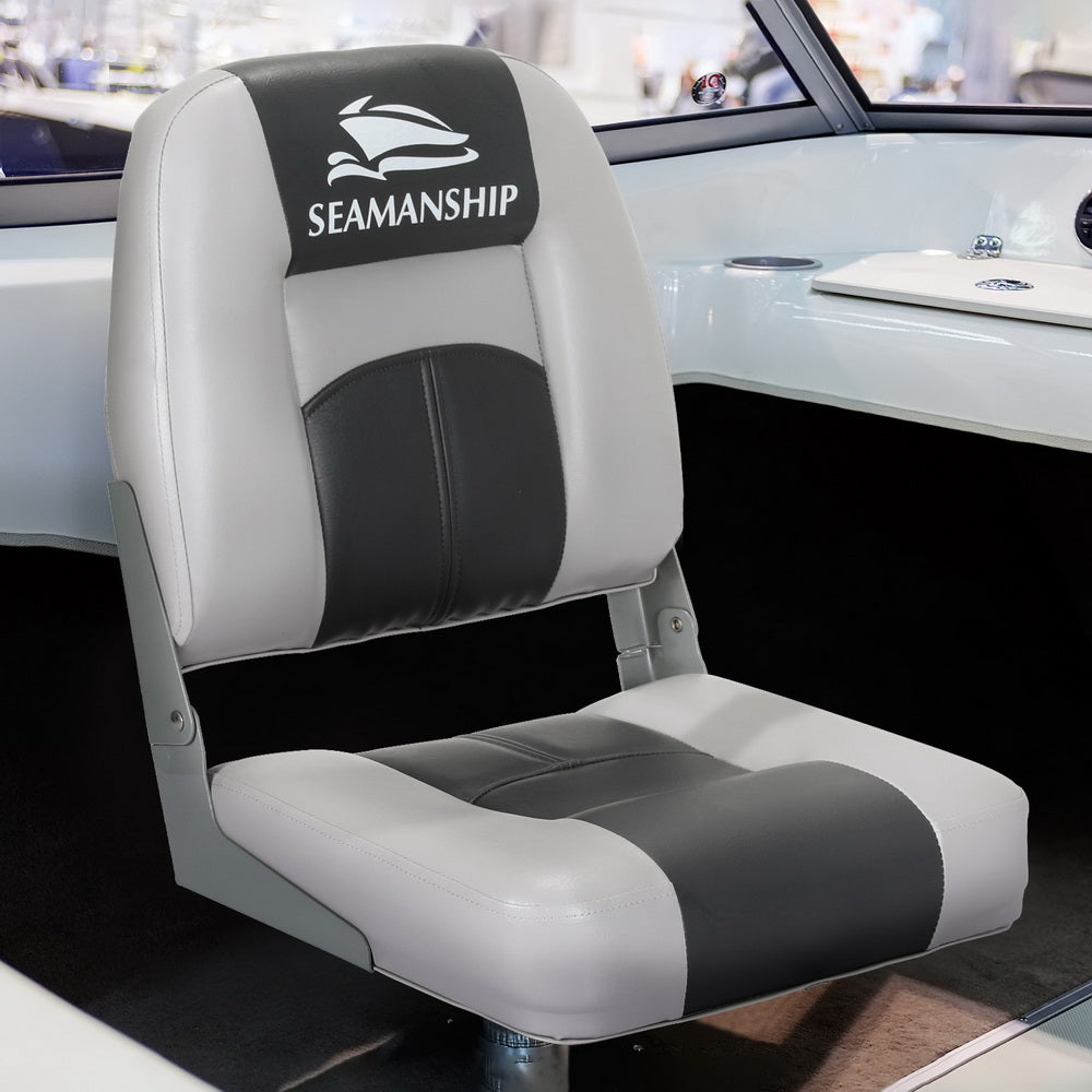 Folding Swivel Boat Seats, Low Back 10cm Padding (Charcoal, Pair)