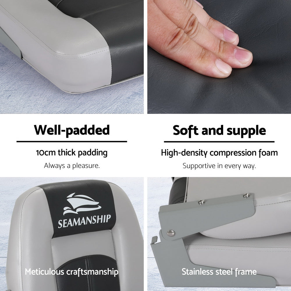 Folding Swivel Boat Seats, Low Back 10cm Padding (Charcoal, Pair)