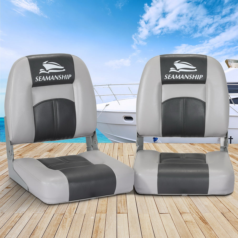 Folding Swivel Boat Seats, Low Back 10cm Padding (Charcoal, Pair)
