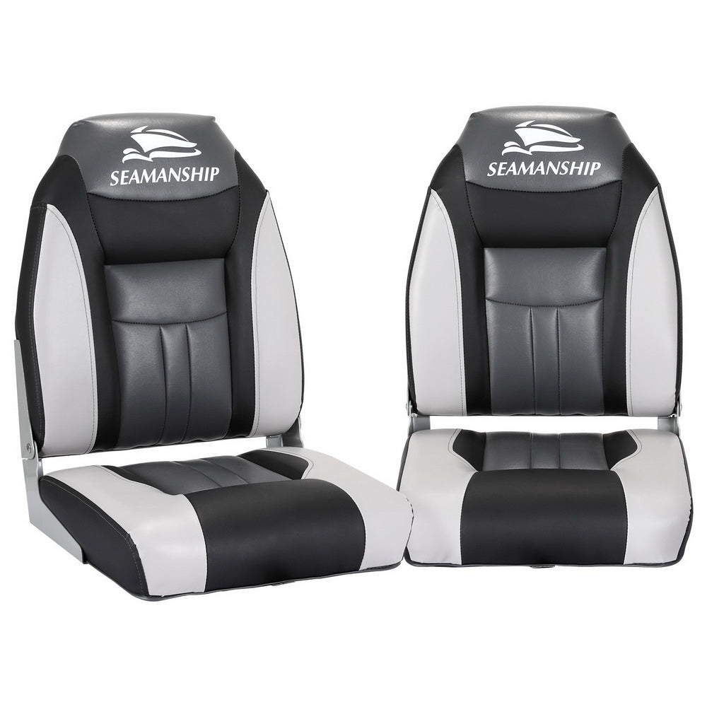 Folding Swivel Boat Seats, High Back (Black, Pair)