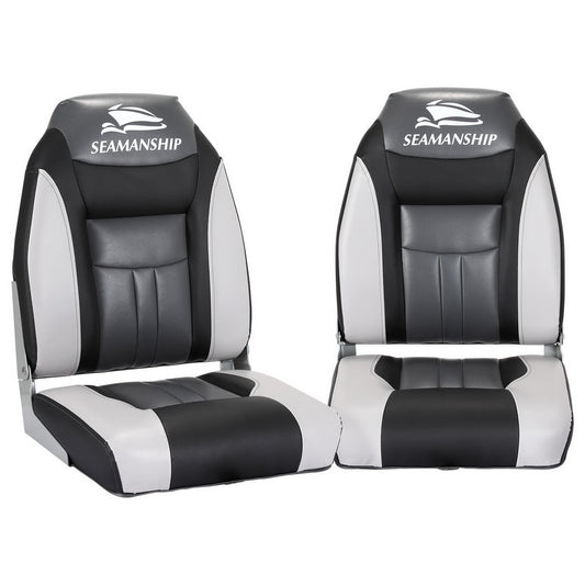 Folding Swivel Boat Seats, High Back (Black, Pair)