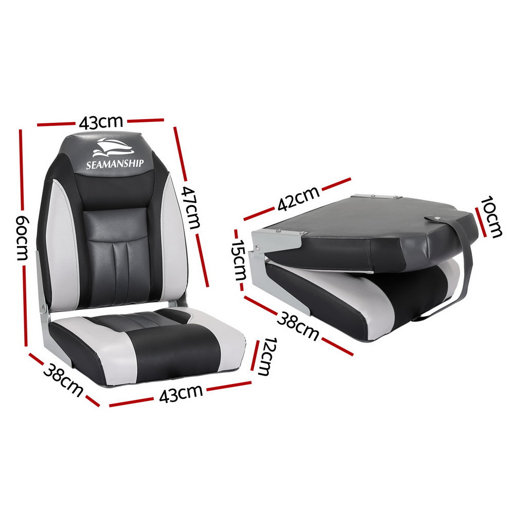 Folding Swivel Boat Seats, High Back (Black, Pair)