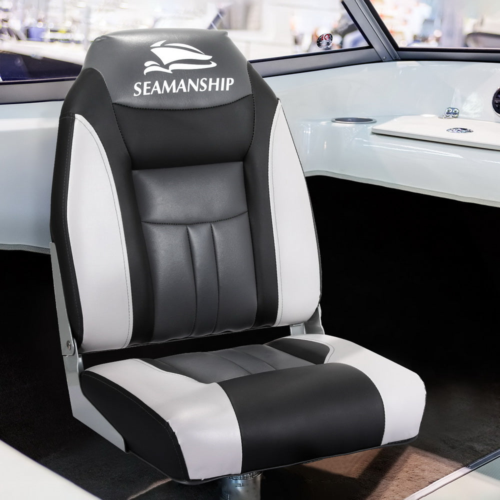Folding Swivel Boat Seats, High Back (Black, Pair)