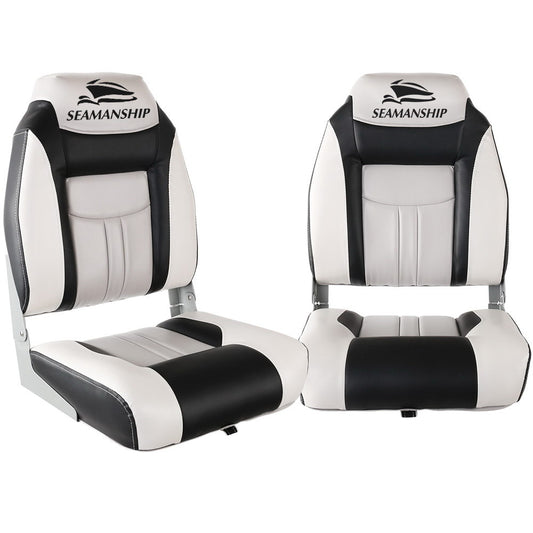 Folding Swivel Boat Seats, High Back (Grey, Pair)