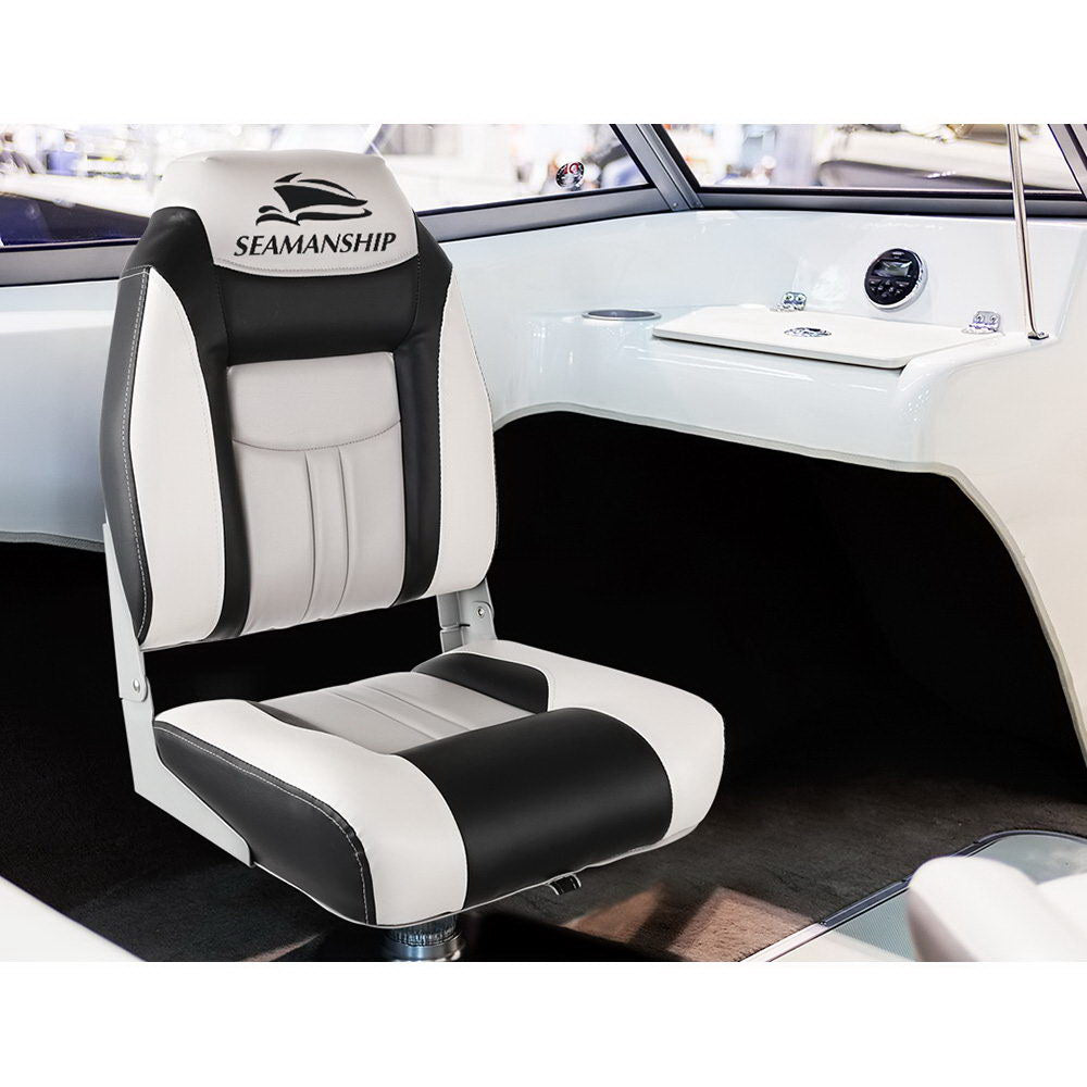 Folding Swivel Boat Seats, High Back (Grey, Pair)