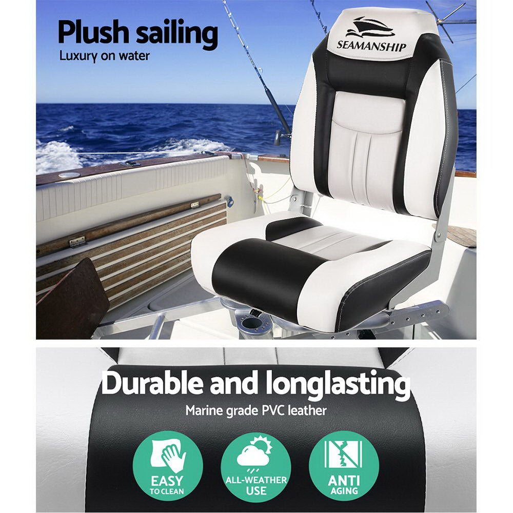 Folding Swivel Boat Seats, High Back (Grey, Pair)