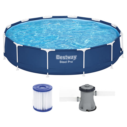 366cm Round Steel Frame Above Ground Pool with Filter Pump, 6473L