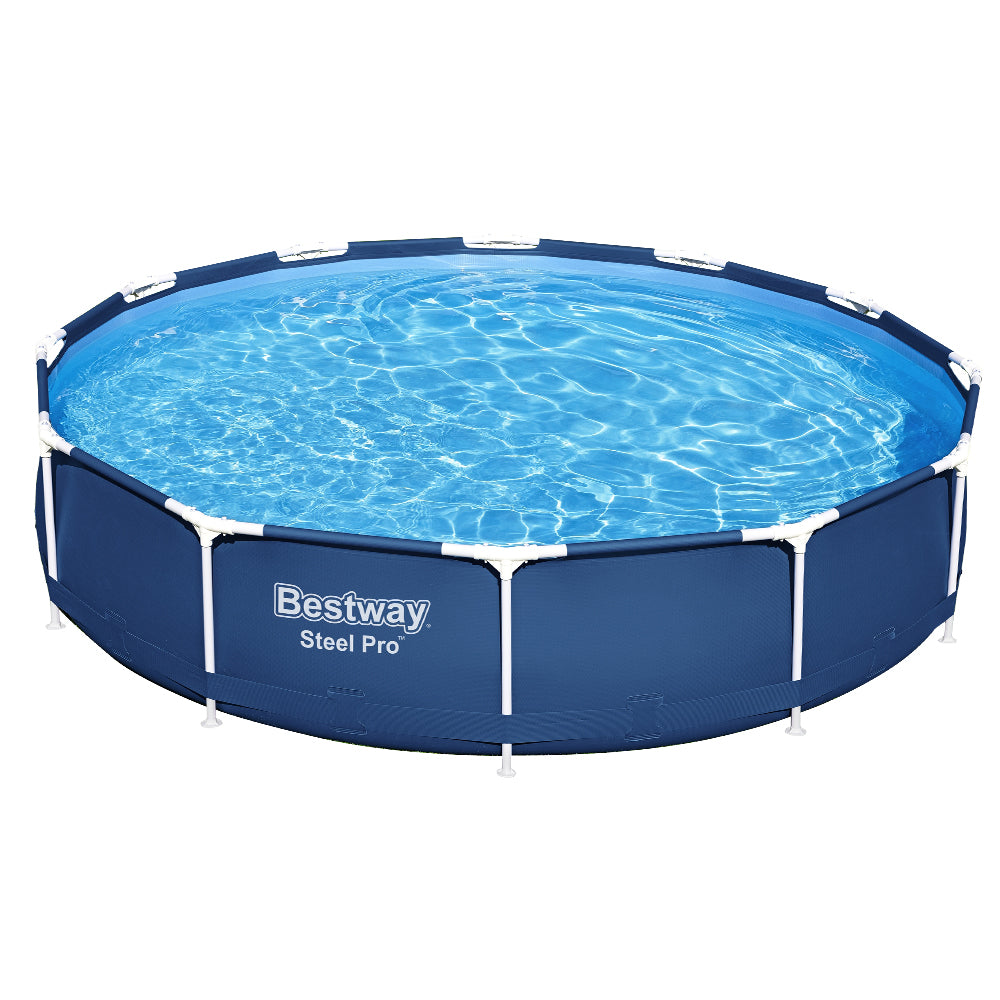366cm Round Steel Frame Above Ground Pool with Filter Pump, 6473L